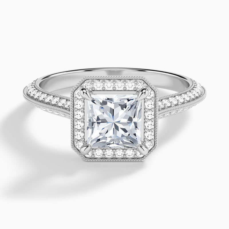 Luxe Octagon Knife Edge Halo Diamond Engagement Ring