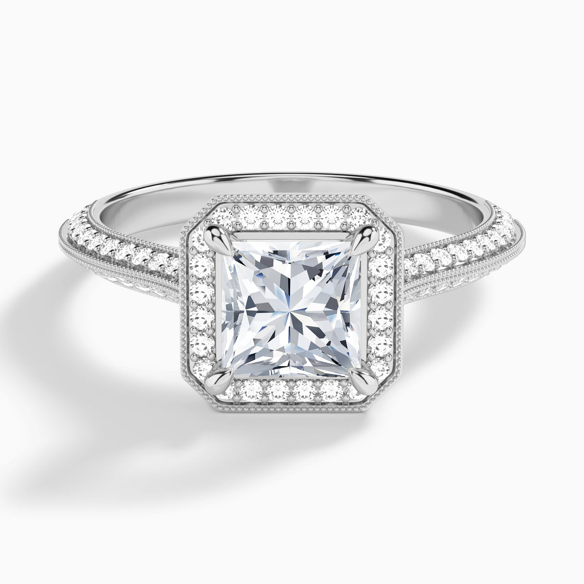 Princess Luxe Octagon Knife Edge Halo Lab Diamond Engagement Ring In 14K White Gold - Lucenjuri