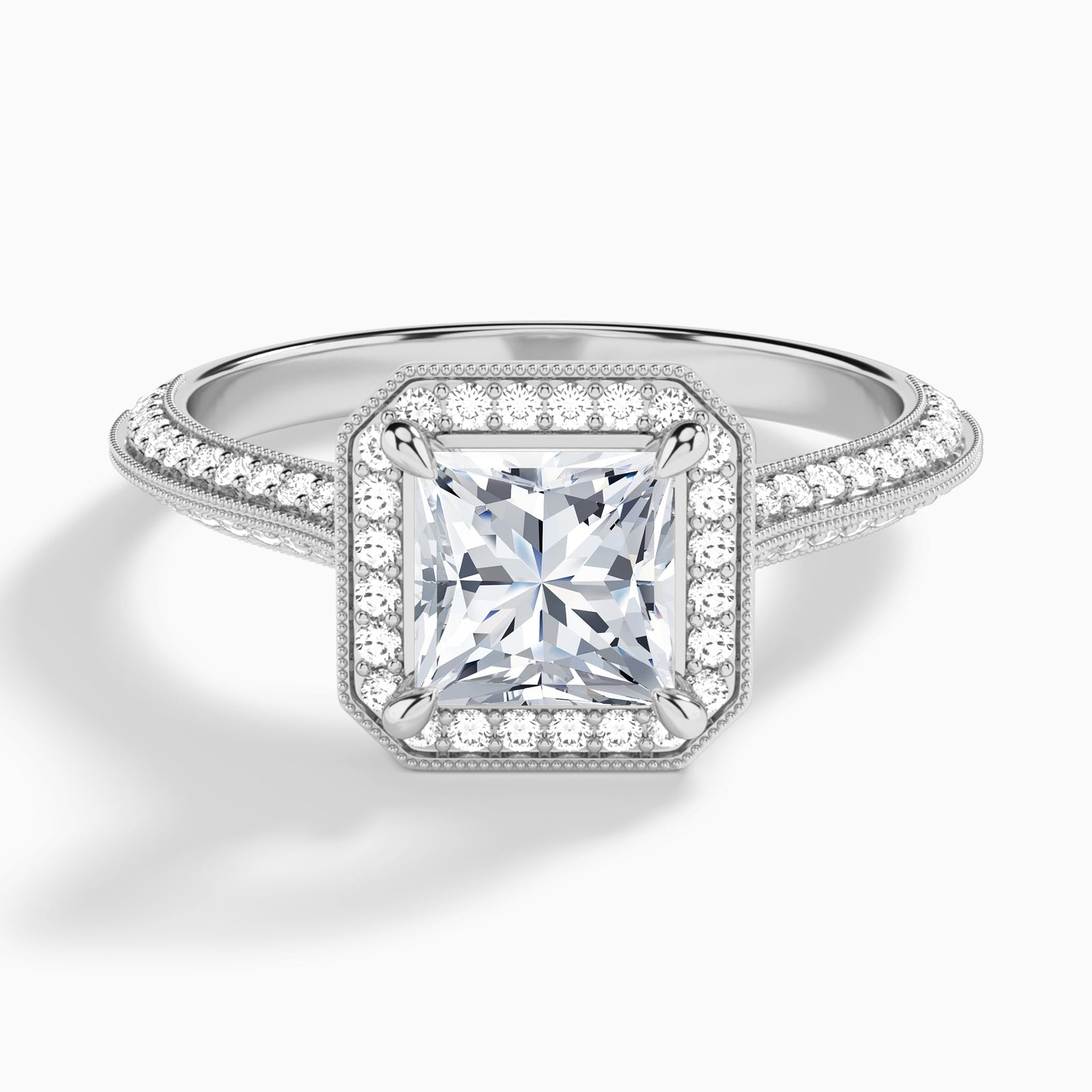 Princess Luxe Octagon Knife Edge Halo Lab Diamond Engagement Ring In 14K White Gold - Lucenjuri