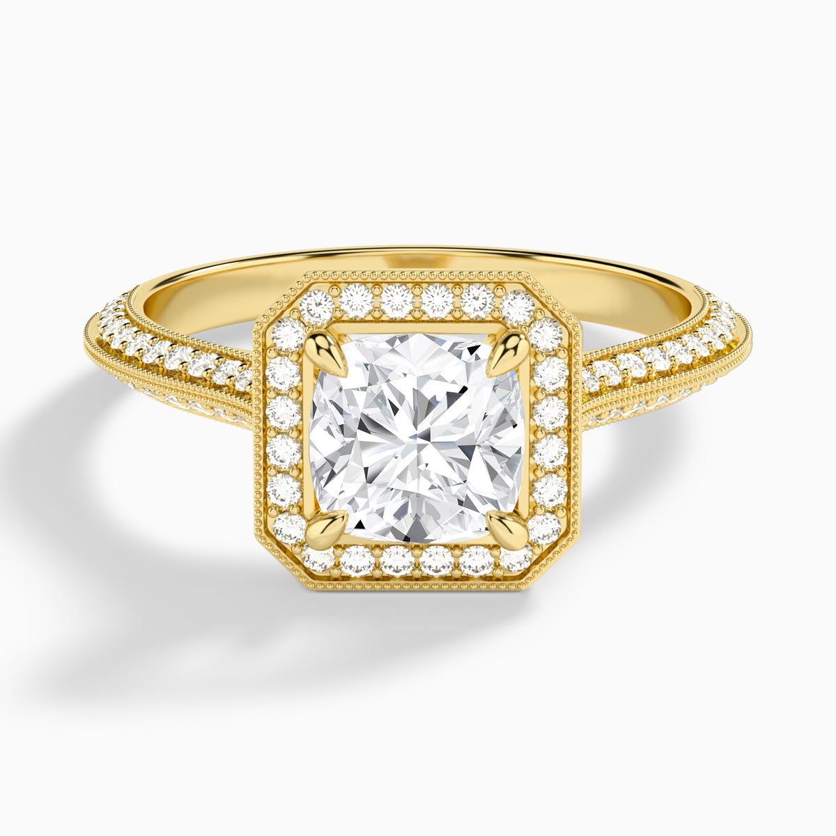 Cushion Luxe Octagon Knife Edge Halo Lab Diamond Engagement Ring In 14K Yellow Gold - Lucenjuri