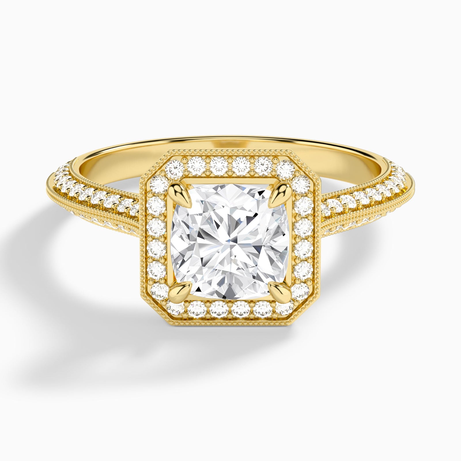 Cushion Luxe Octagon Knife Edge Halo Lab Diamond Engagement Ring In 14K Yellow Gold - Lucenjuri