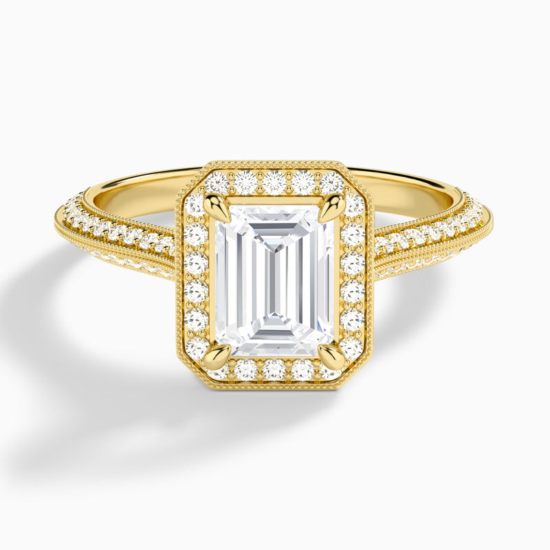 Emerald Luxe Octagon Knife Edge Halo Lab Diamond Engagement Ring In 14K Yellow Gold - Lucenjuri