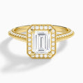 Emerald Luxe Octagon Knife Edge Halo Lab Diamond Engagement Ring In 18K Yellow Gold - Lucenjuri