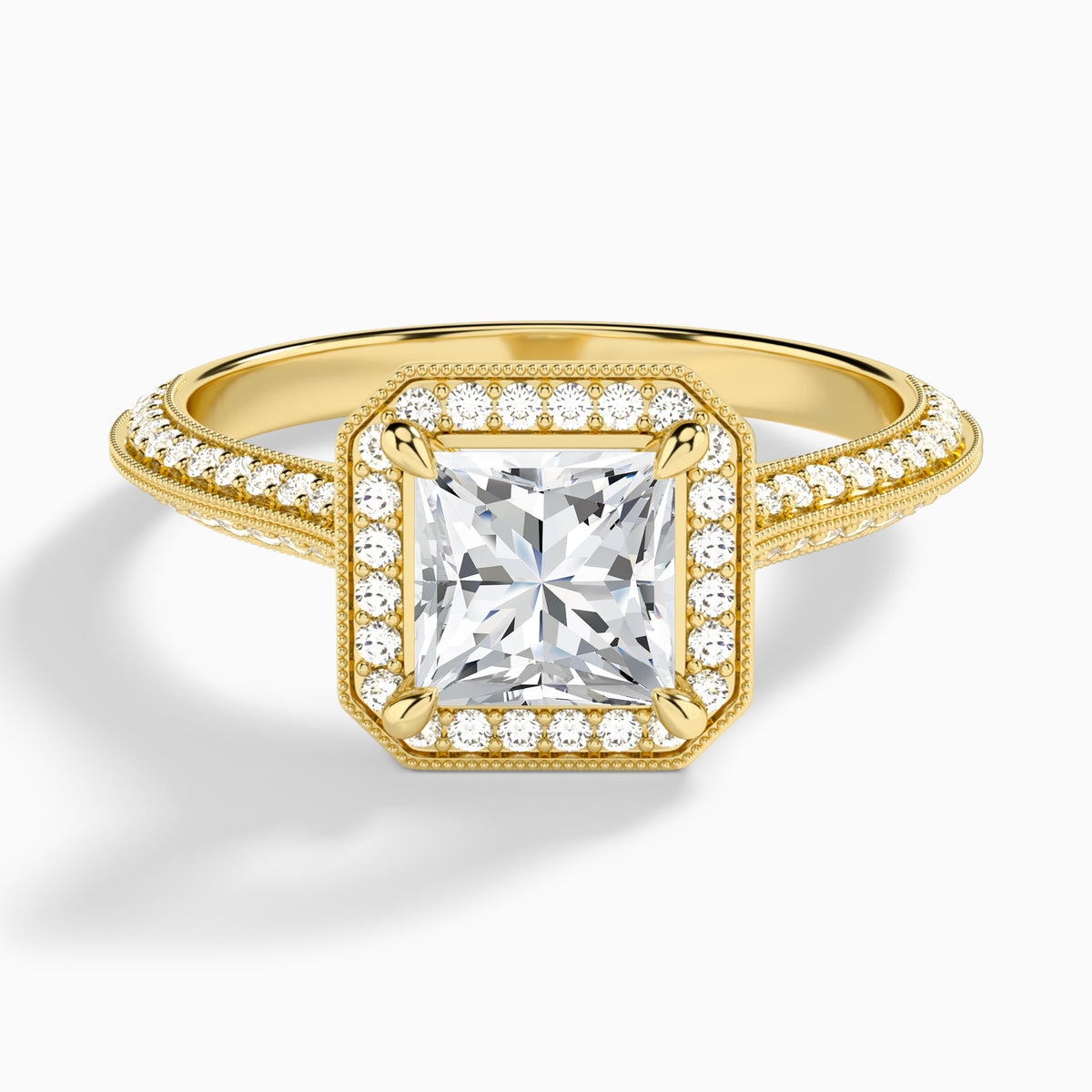 Princess Luxe Octagon Knife Edge Halo Lab Diamond Engagement Ring In 18K Yellow Gold - Lucenjuri