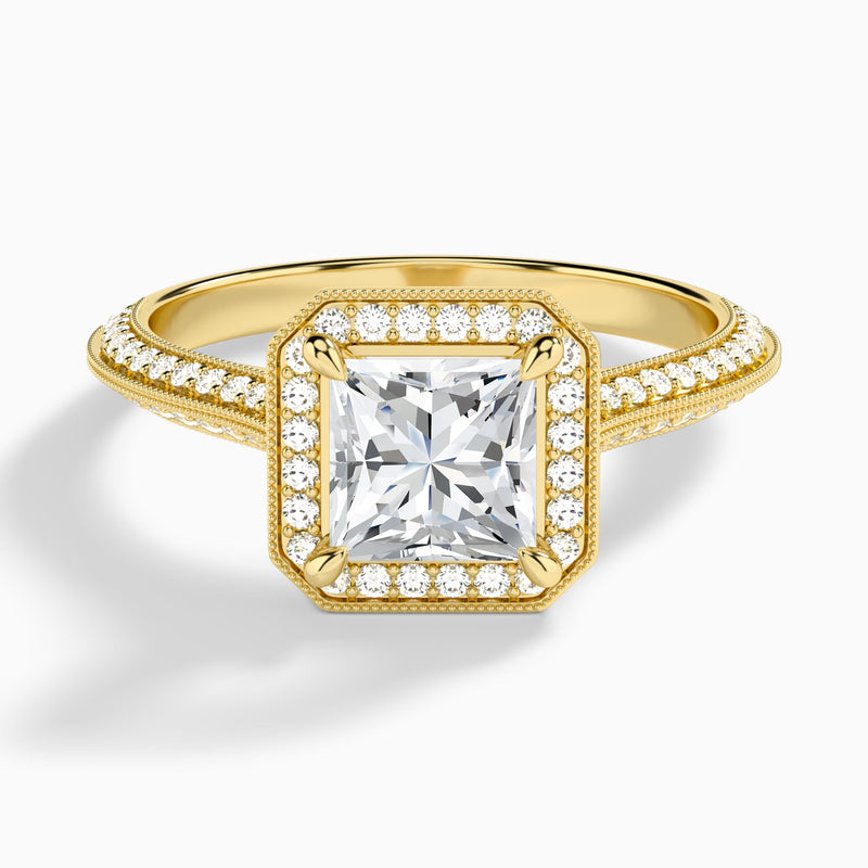 Princess Luxe Octagon Knife Edge Halo Lab Diamond Engagement Ring In 14K Yellow Gold - Lucenjuri