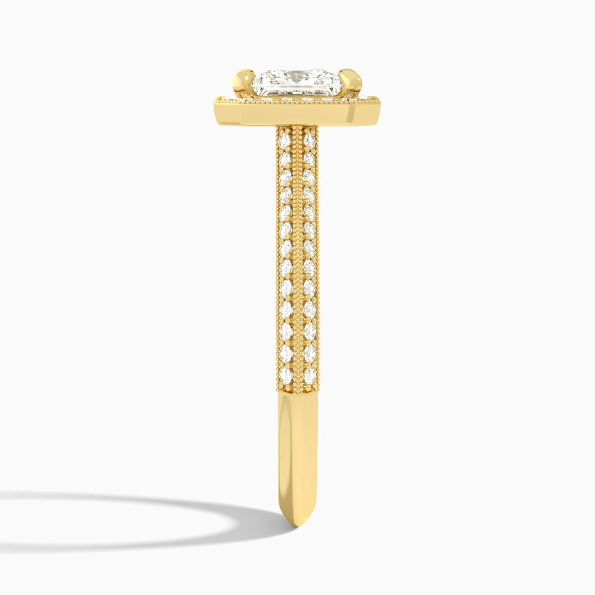 Princess Luxe Octagon Knife Edge Halo Lab Diamond Engagement Ring In 18K Yellow Gold, Side View