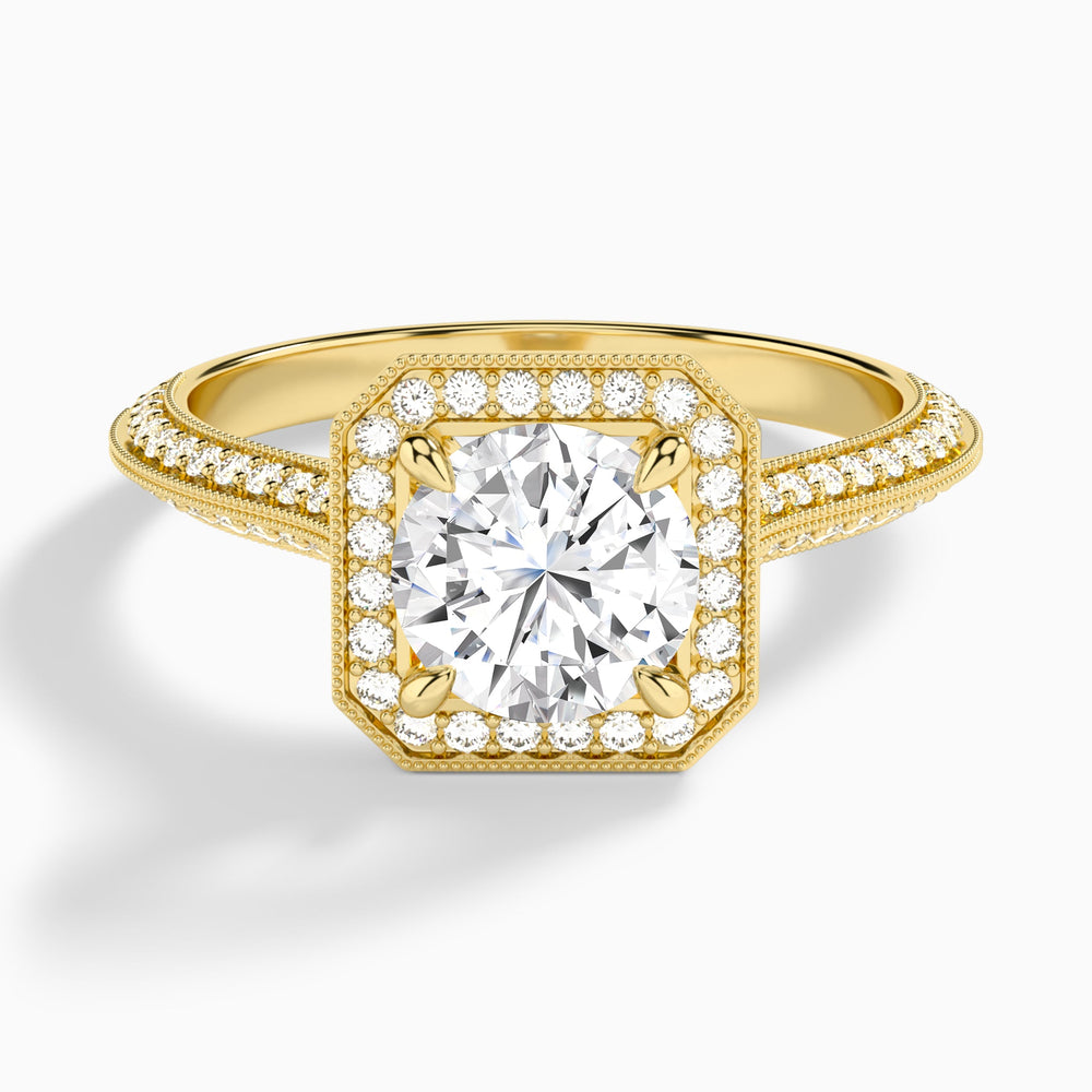 Round Luxe Octagon Knife Edge Halo Lab Diamond Engagement Ring In 14K Yellow Gold - Lucenjuri