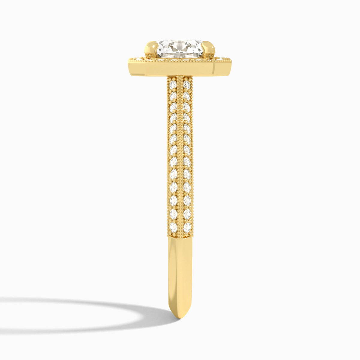 Round Luxe Octagon Knife Edge Halo Lab Diamond Engagement Ring In 14K Yellow Gold, Side View