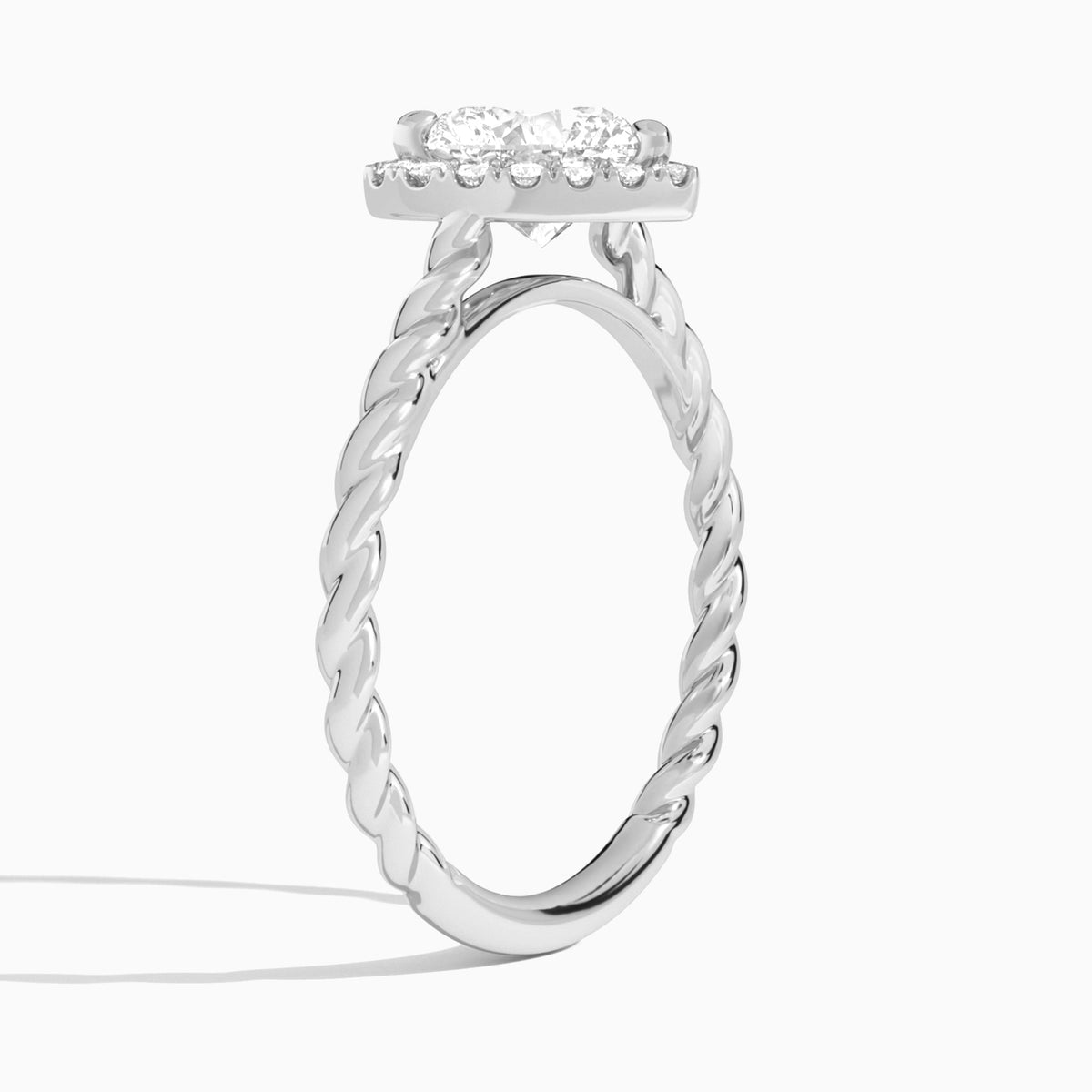 Heart Halo Cabled Lab Grown Diamond Engagement Ring In Platinum, Angle View