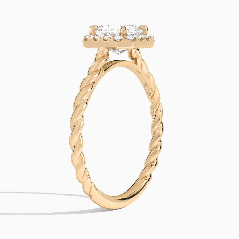 Asscher Halo Cabled Lab Grown Diamond Engagement Ring In 14K Rose Gold, Angle View
