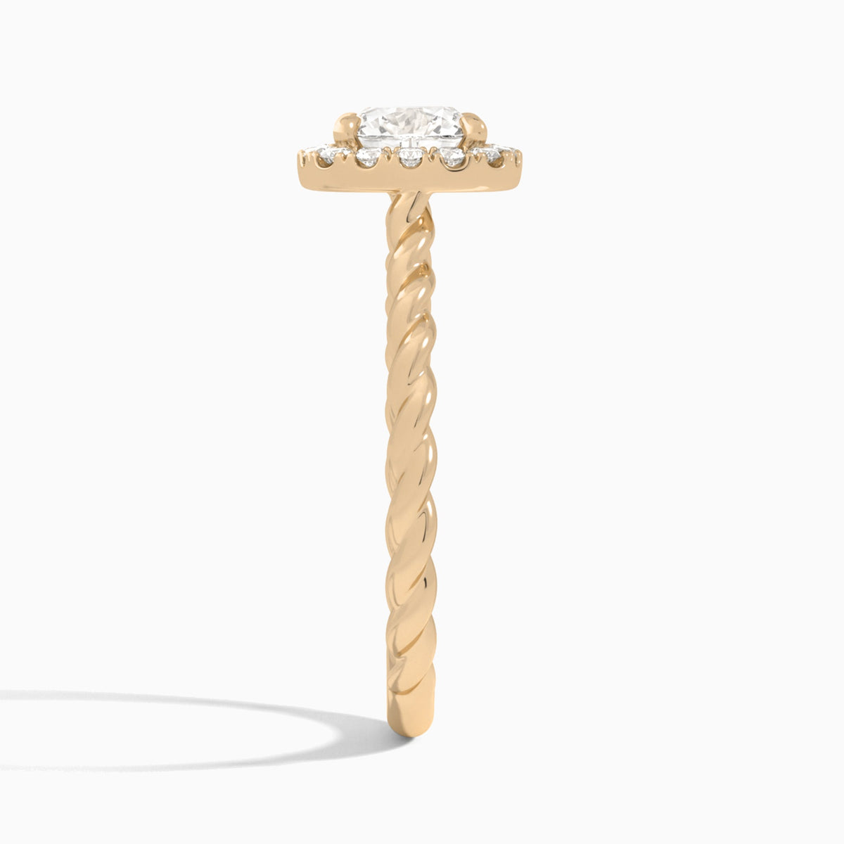 Cushion Halo Cabled Lab Grown Diamond Engagement Ring In 14K Rose Gold, Side View
