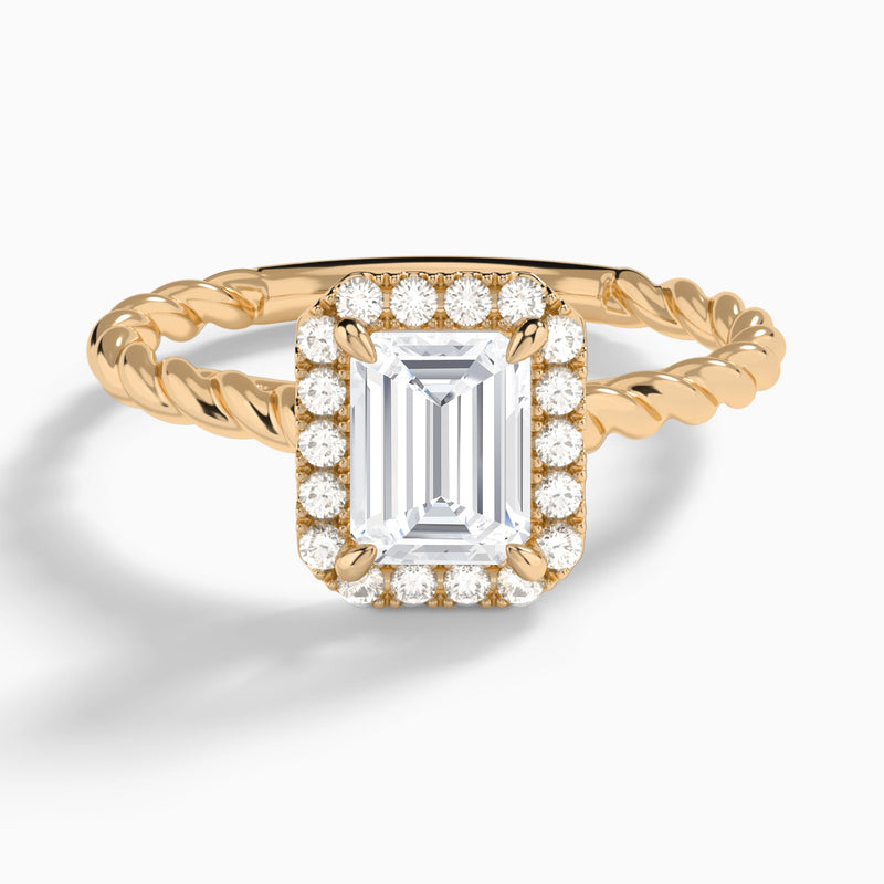 Emerald Halo Cabled Lab Grown Diamond Engagement Ring In 14K Rose Gold - Lucenjuri