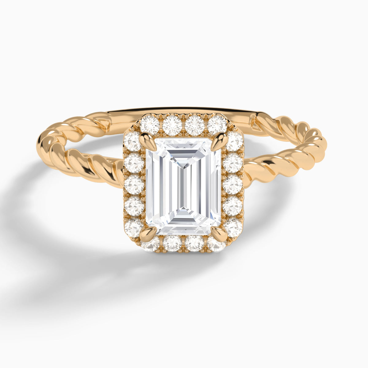 Emerald Halo Cabled Lab Grown Diamond Engagement Ring In 14K Rose Gold - Lucenjuri