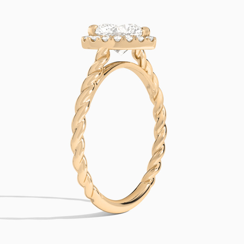 Heart Halo Cabled Lab Grown Diamond Engagement Ring In 14K Rose Gold, Angle View