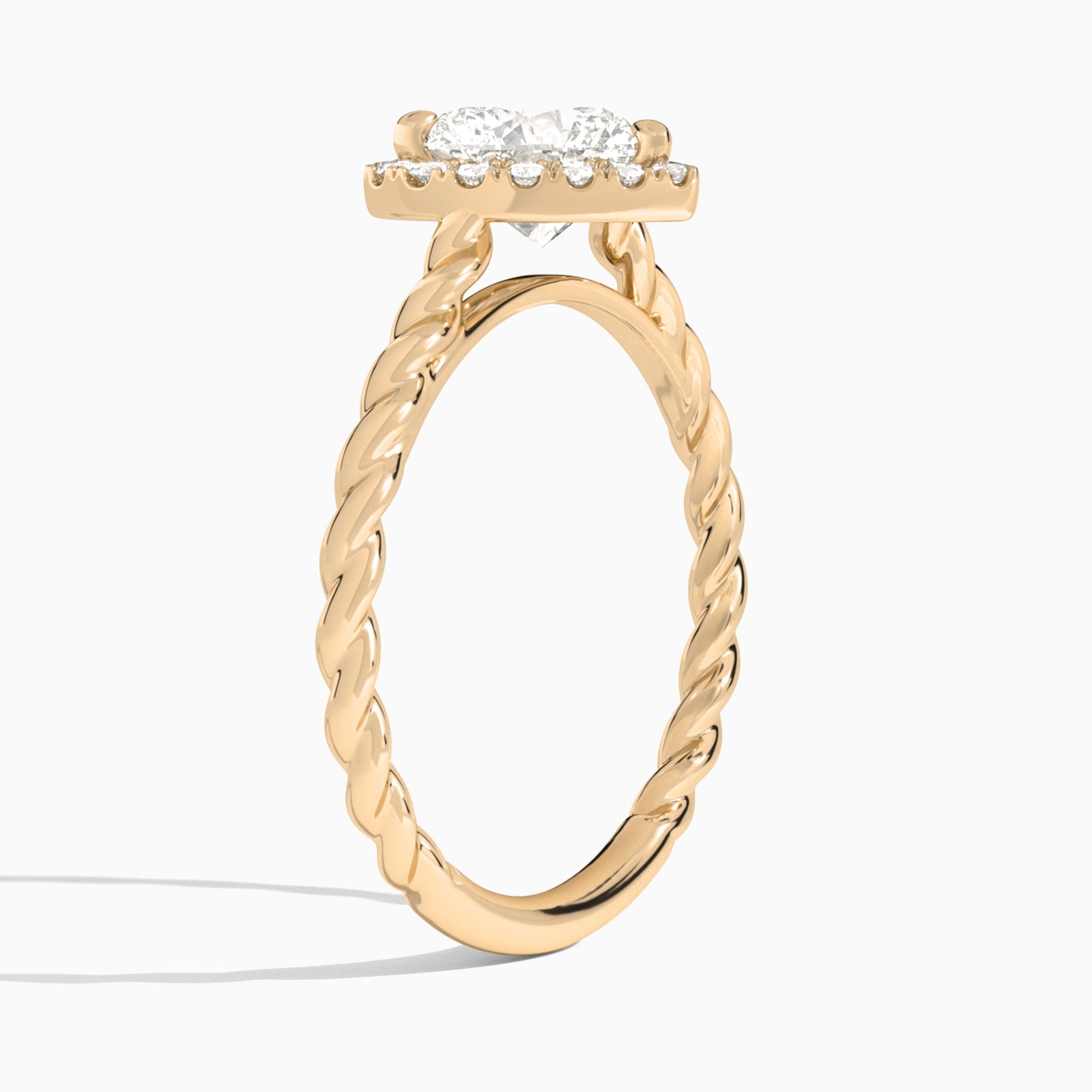 Heart Halo Cabled Lab Grown Diamond Engagement Ring In 14K Rose Gold, Angle View