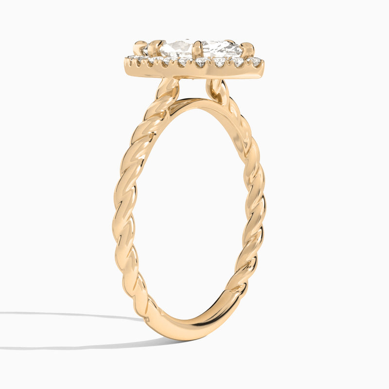 Marquise Halo Cabled Lab Grown Diamond Engagement Ring In 14K Rose Gold, Angle View