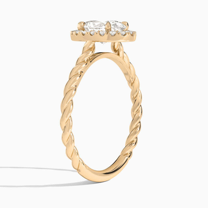 Oval Halo Cabled Lab Grown Diamond Engagement Ring In 14K Rose Gold, Angle View