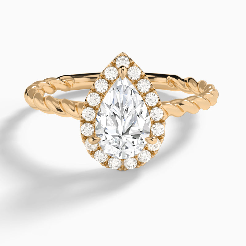 Pear Halo Cabled Lab Grown Diamond Engagement Ring In 14K Rose Gold - Lucenjuri