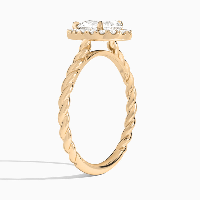 Pear Halo Cabled Lab Grown Diamond Engagement Ring In 14K Rose Gold, Angle View