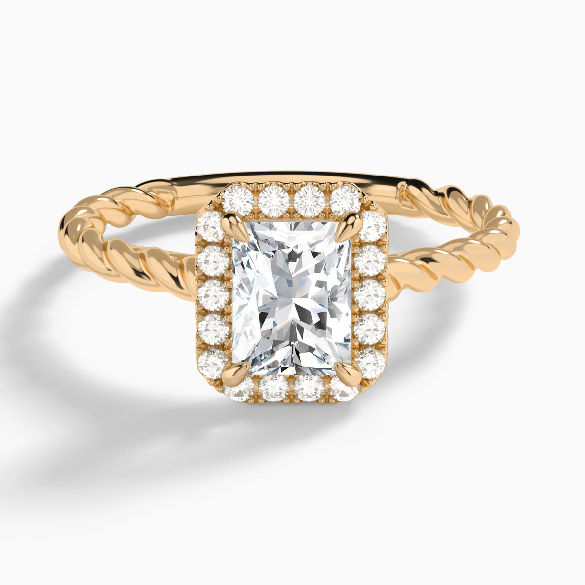 Radiant Halo Cabled Lab Grown Diamond Engagement Ring In 14K Rose Gold - Lucenjuri