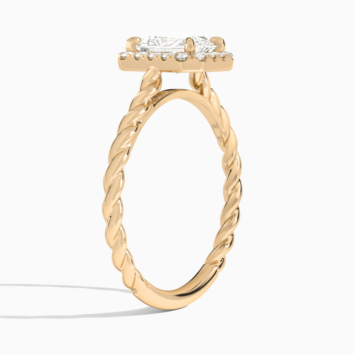 Radiant Halo Cabled Lab Grown Diamond Engagement Ring In 14K Rose Gold, Angle View