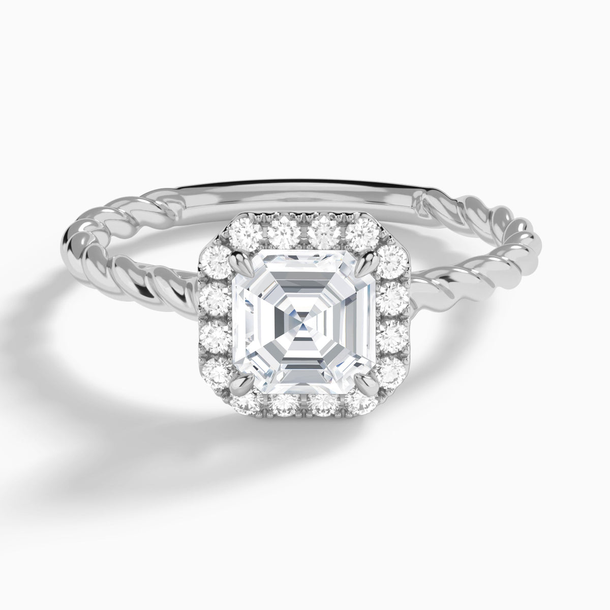 Asscher Halo Cabled Lab Grown Diamond Engagement Ring In 18K White Gold - Lucenjuri