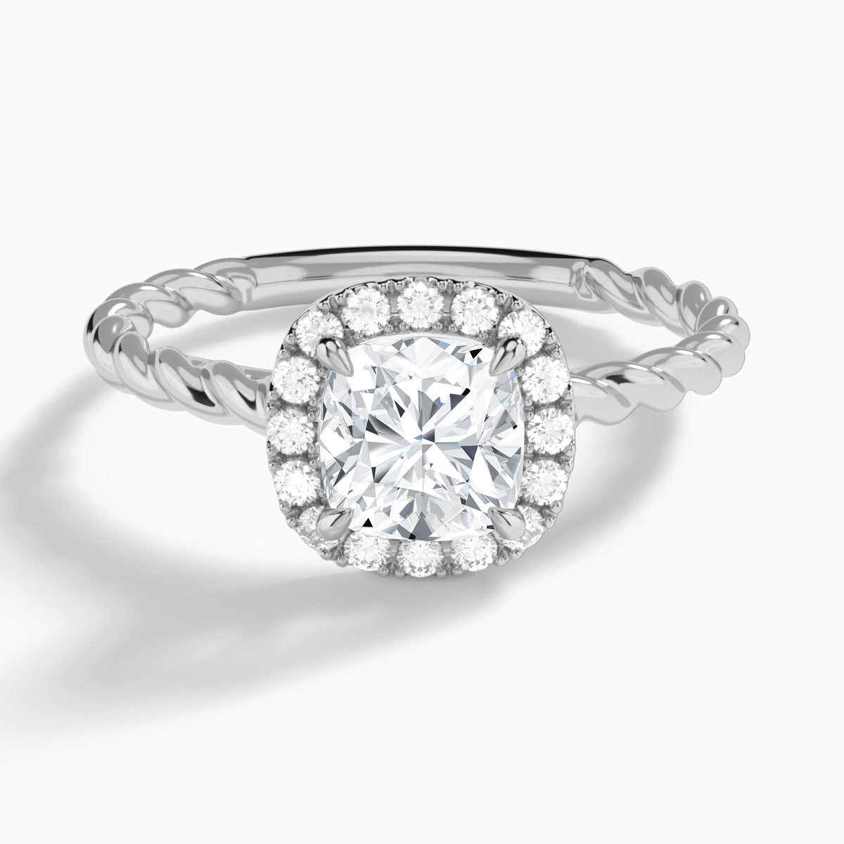 Cushion Halo Cabled Lab Grown Diamond Engagement Ring In 18K White Gold - Lucenjuri