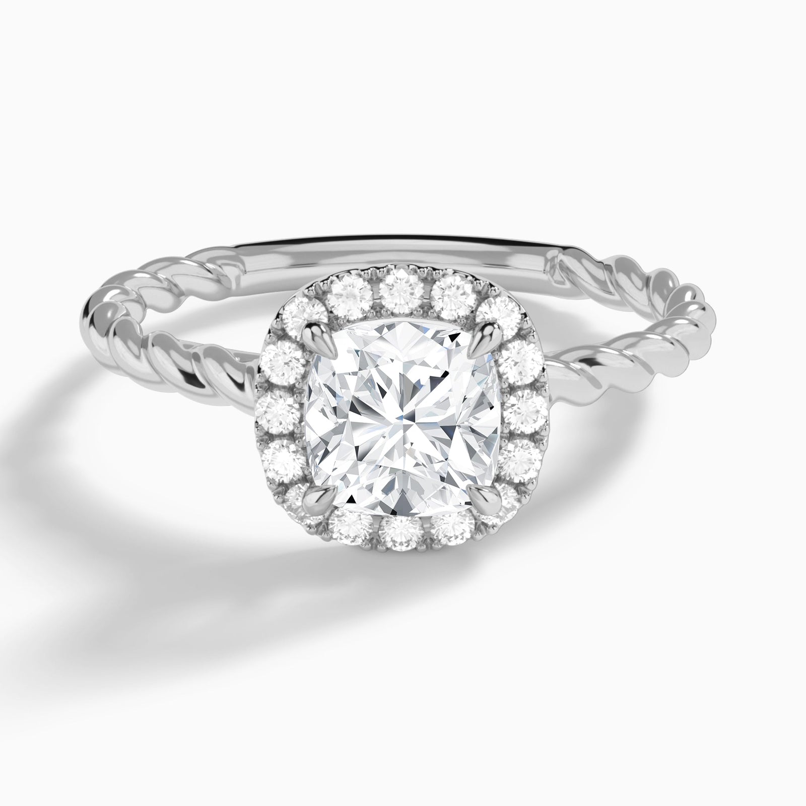 Cushion Halo Cabled Lab Grown Diamond Engagement Ring In 18K White Gold - Lucenjuri