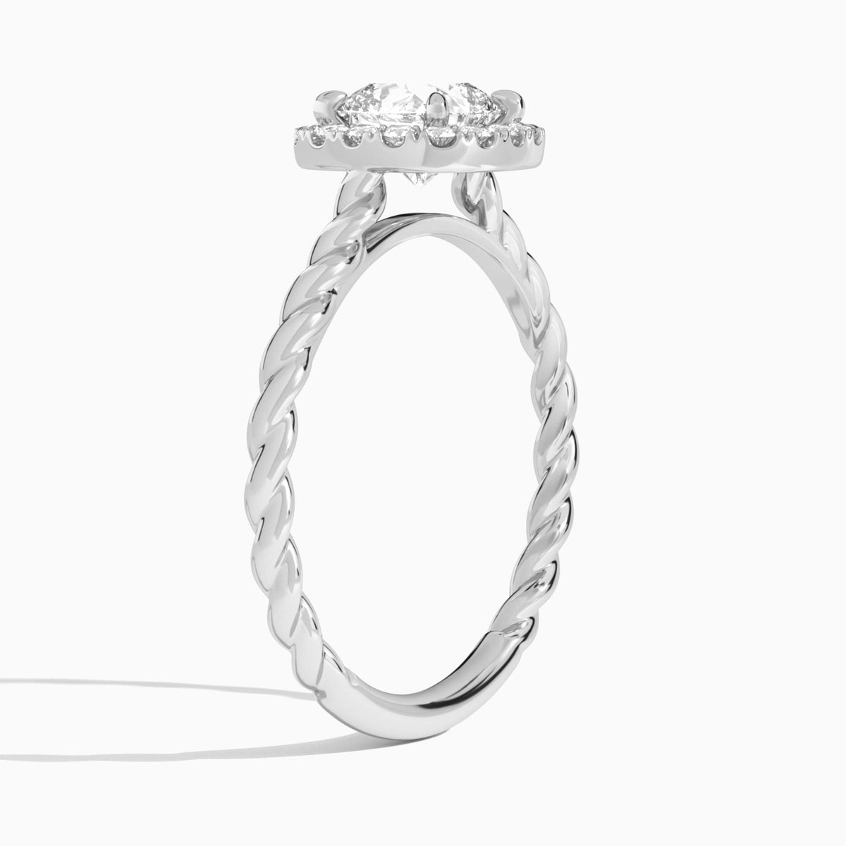Cushion Halo Cabled Lab Grown Diamond Engagement Ring In 14K White Gold, Angle View
