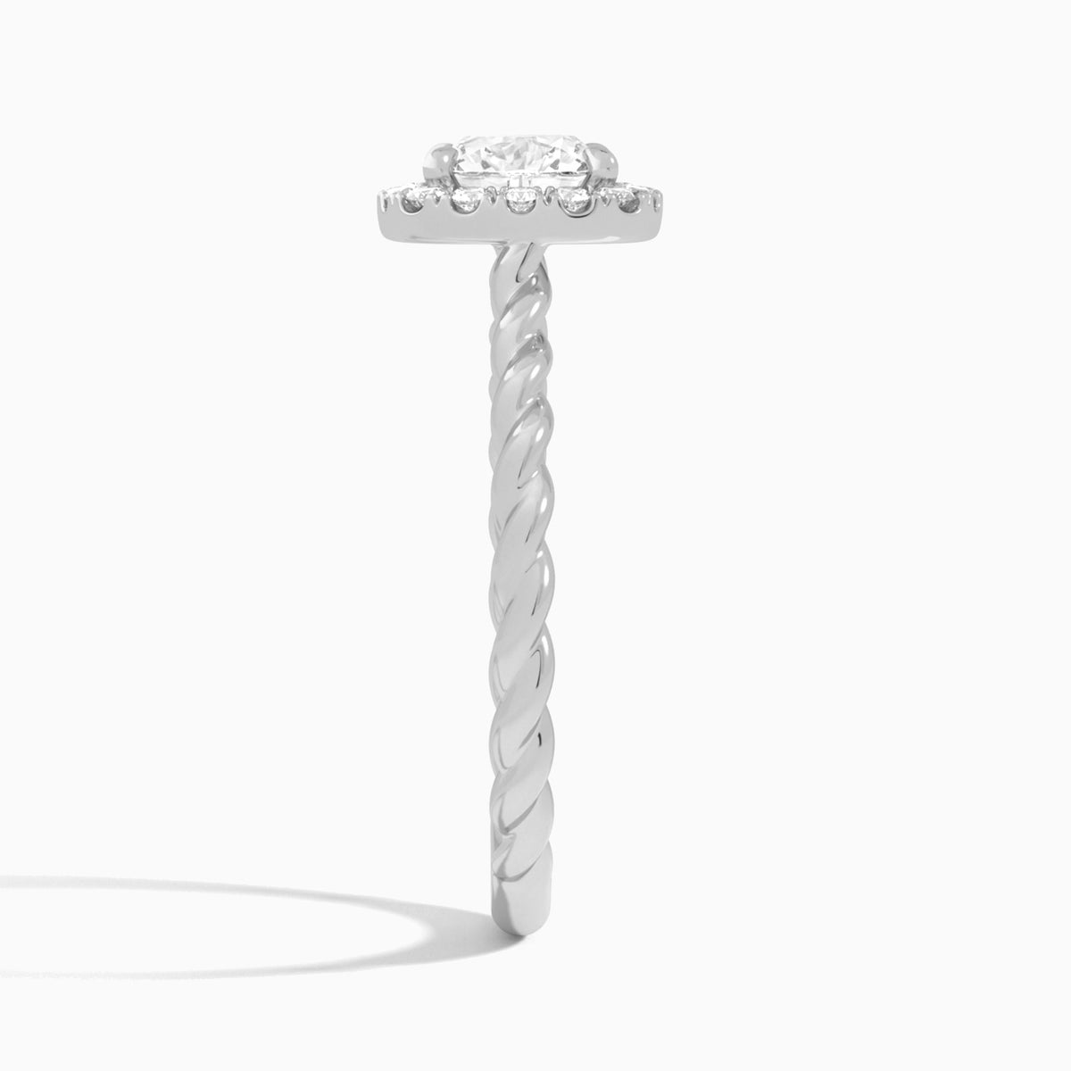 Cushion Halo Cabled Lab Grown Diamond Engagement Ring In 14K White Gold, Side View