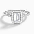 Emerald Halo Cabled Lab Grown Diamond Engagement Ring In 14K White Gold - Lucenjuri