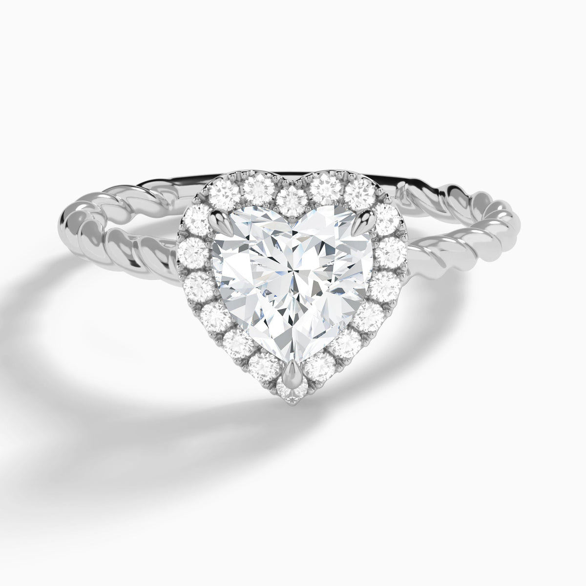 Heart Halo Cabled Lab Grown Diamond Engagement Ring In 14K White Gold - Lucenjuri