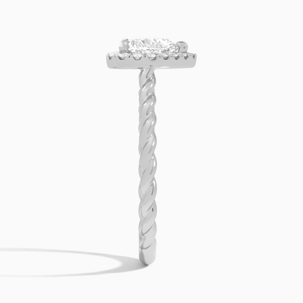 Heart Halo Cabled Lab Grown Diamond Engagement Ring In 14K White Gold, Side View
