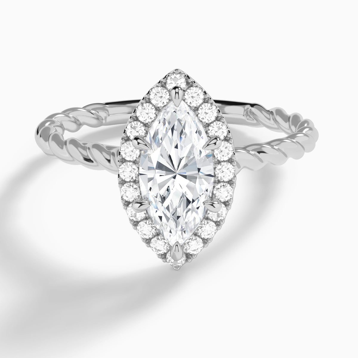 Marquise Halo Cabled Lab Grown Diamond Engagement Ring In 14K White Gold - Lucenjuri