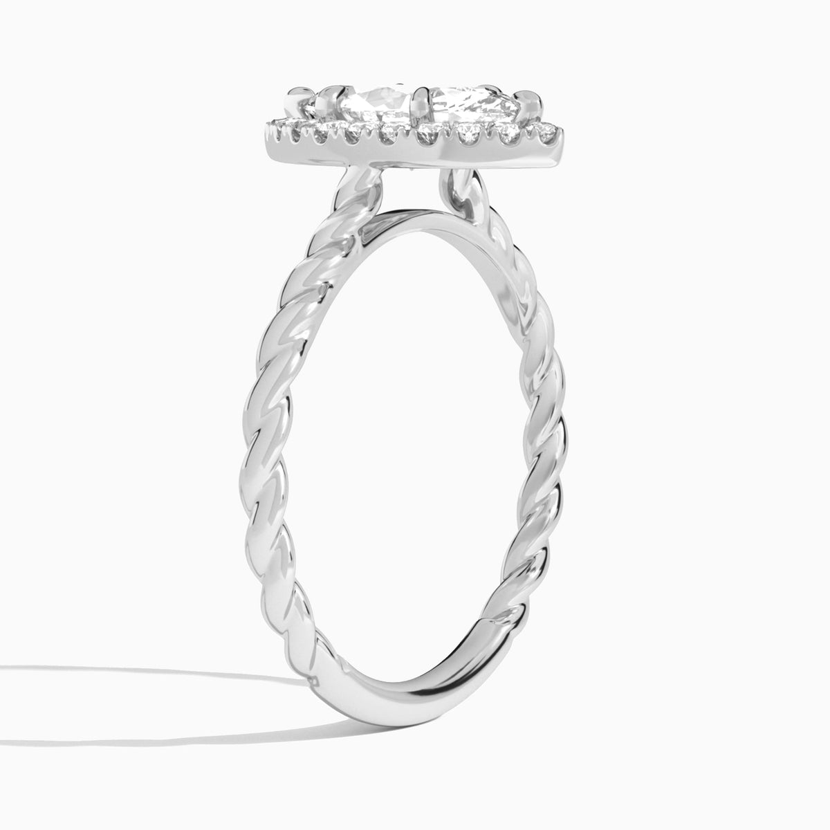 Marquise Halo Cabled Lab Grown Diamond Engagement Ring In 18K White Gold, Angle View