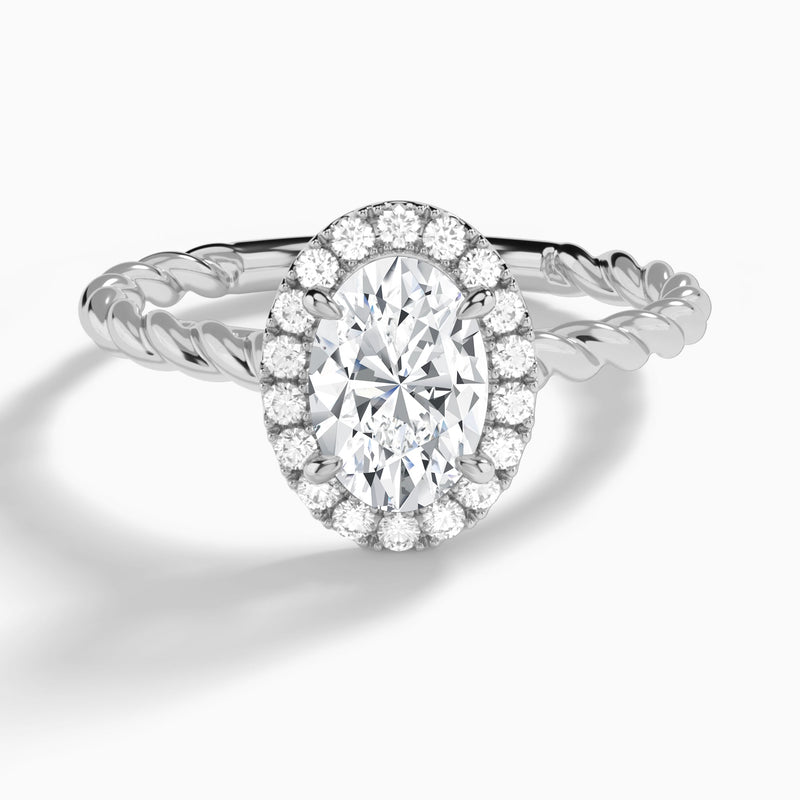 Oval Halo Cabled Lab Grown Diamond Engagement Ring In 18K White Gold - Lucenjuri