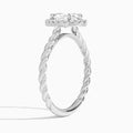 Oval Halo Cabled Lab Grown Diamond Engagement Ring In 18K White Gold, Angle View