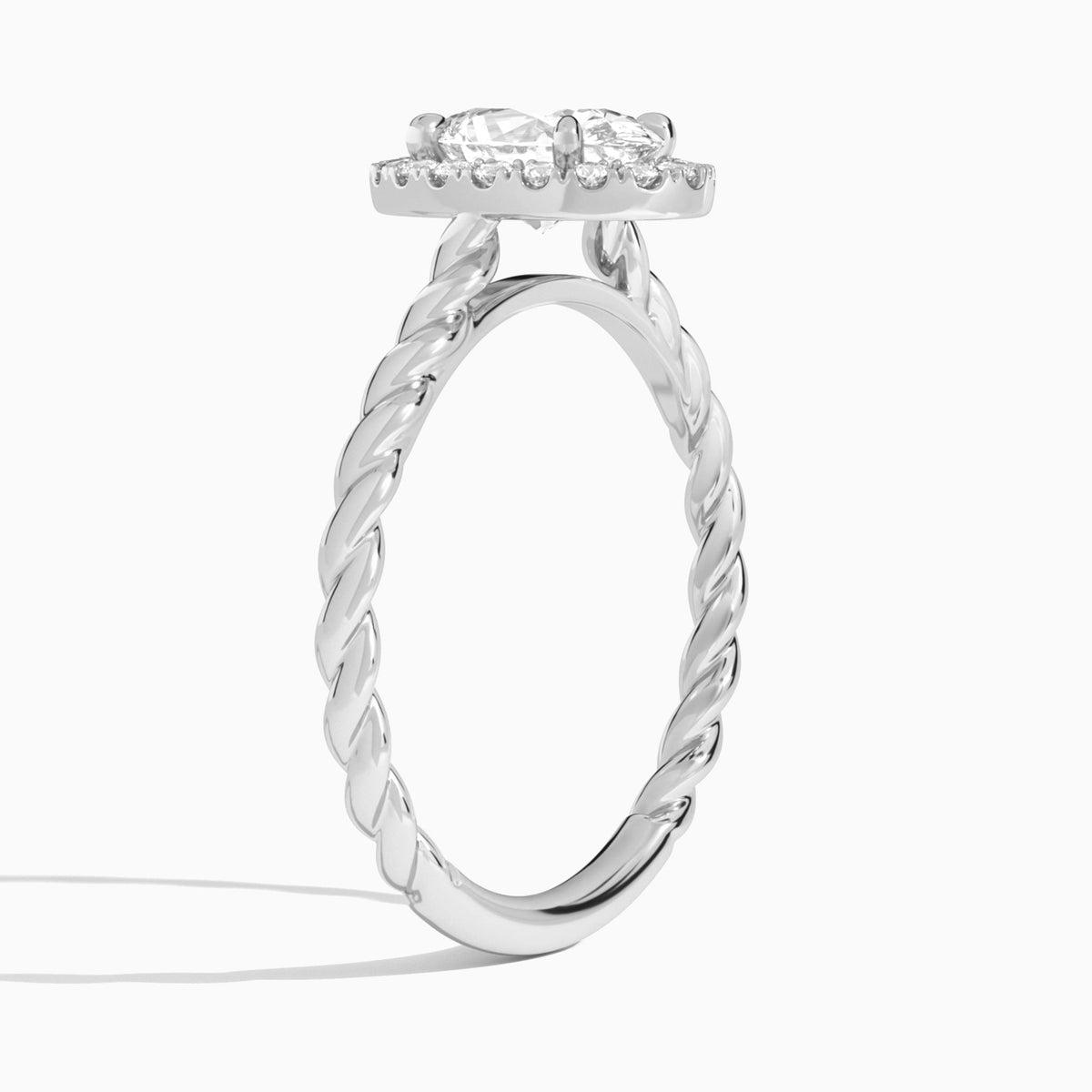 Oval Halo Cabled Lab Grown Diamond Engagement Ring In 14K White Gold, Angle View