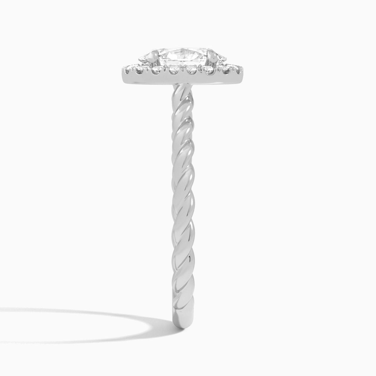 Oval Halo Cabled Lab Grown Diamond Engagement Ring In 14K White Gold, Side View