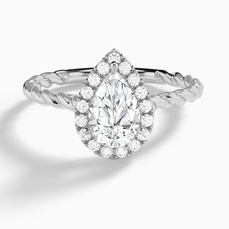 Pear Halo Cabled Lab Grown Diamond Engagement Ring In 18K White Gold - Lucenjuri