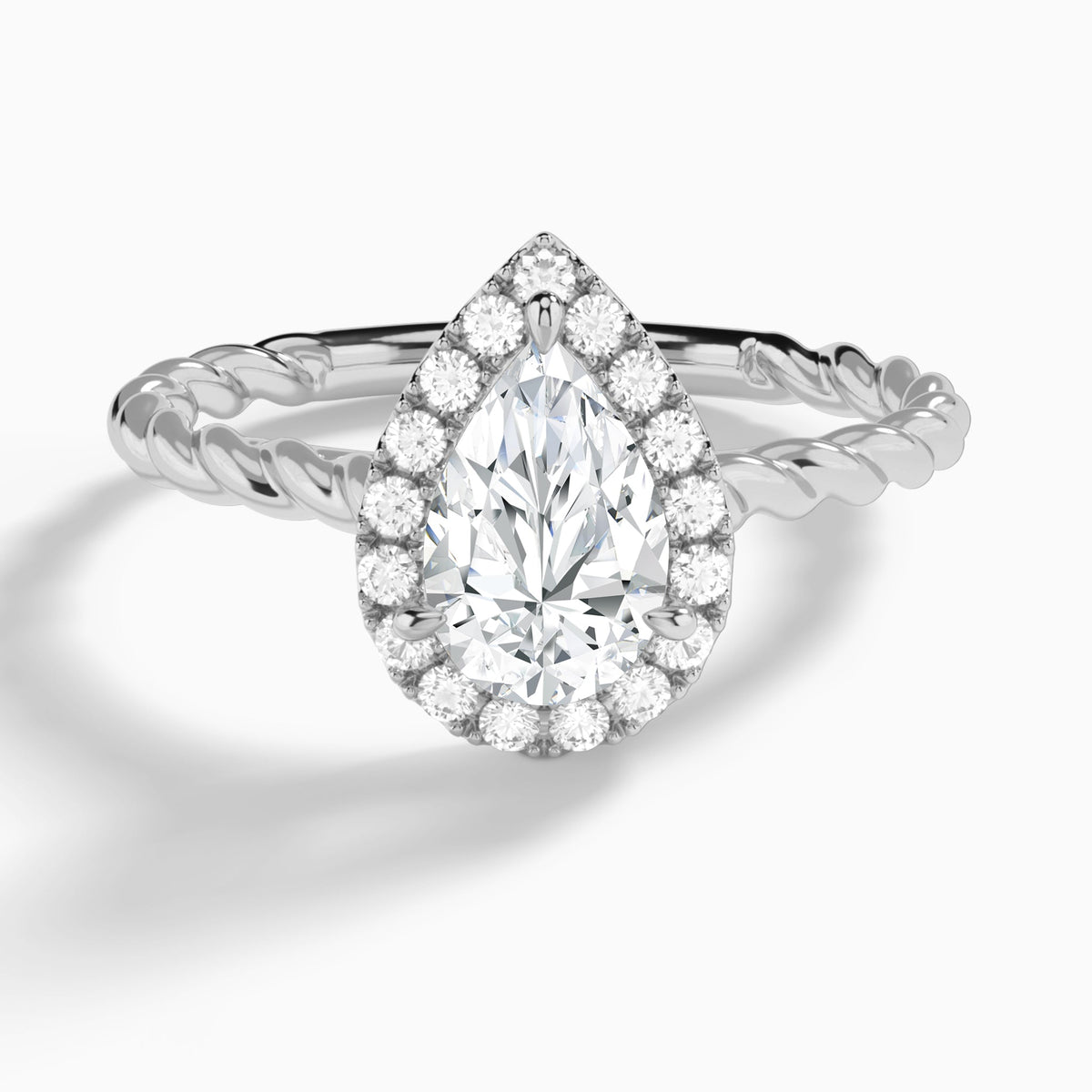 Pear Halo Cabled Lab Grown Diamond Engagement Ring In 14K White Gold - Lucenjuri