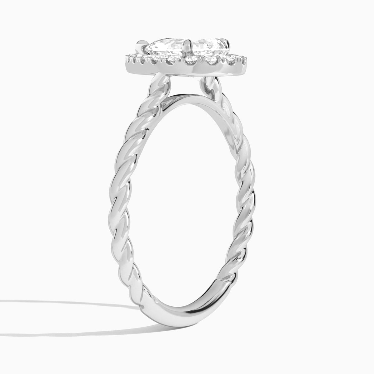 Pear Halo Cabled Lab Grown Diamond Engagement Ring In 18K White Gold, Angle View