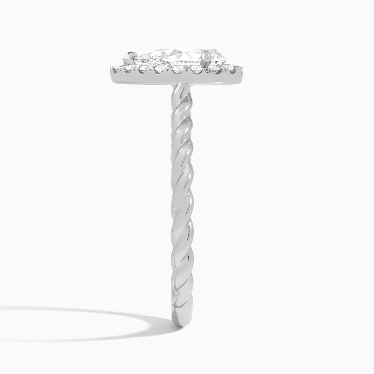 Pear Halo Cabled Lab Grown Diamond Engagement Ring In 14K White Gold, Side View