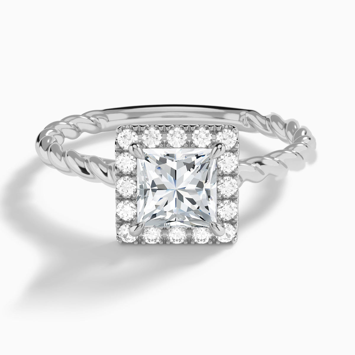 Princess Halo Cabled Lab Grown Diamond Engagement Ring In 18K White Gold - Lucenjuri
