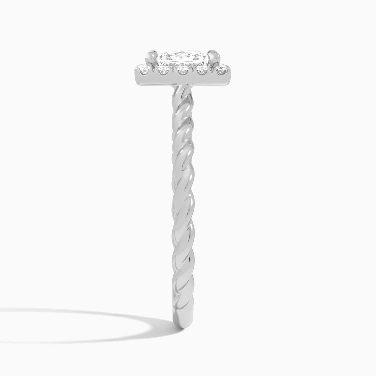Princess Halo Cabled Lab Grown Diamond Engagement Ring In 18K White Gold, Side View