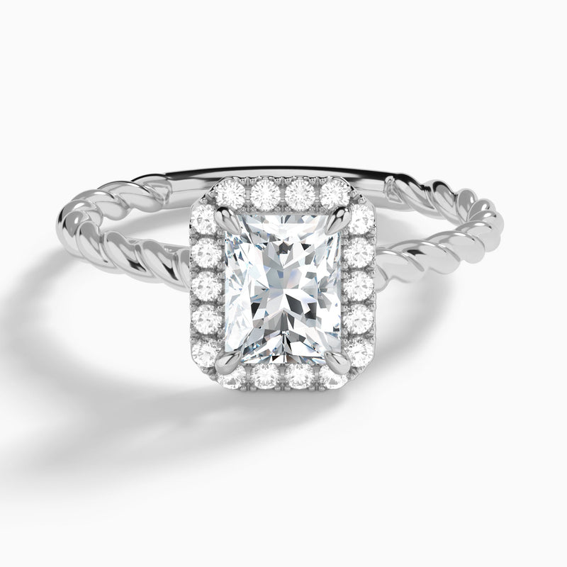 Radiant Halo Cabled Lab Grown Diamond Engagement Ring In 18K White Gold