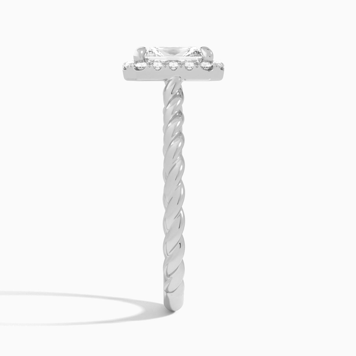 Radiant Halo Cabled Lab Grown Diamond Engagement Ring In 14K White Gold, Side View