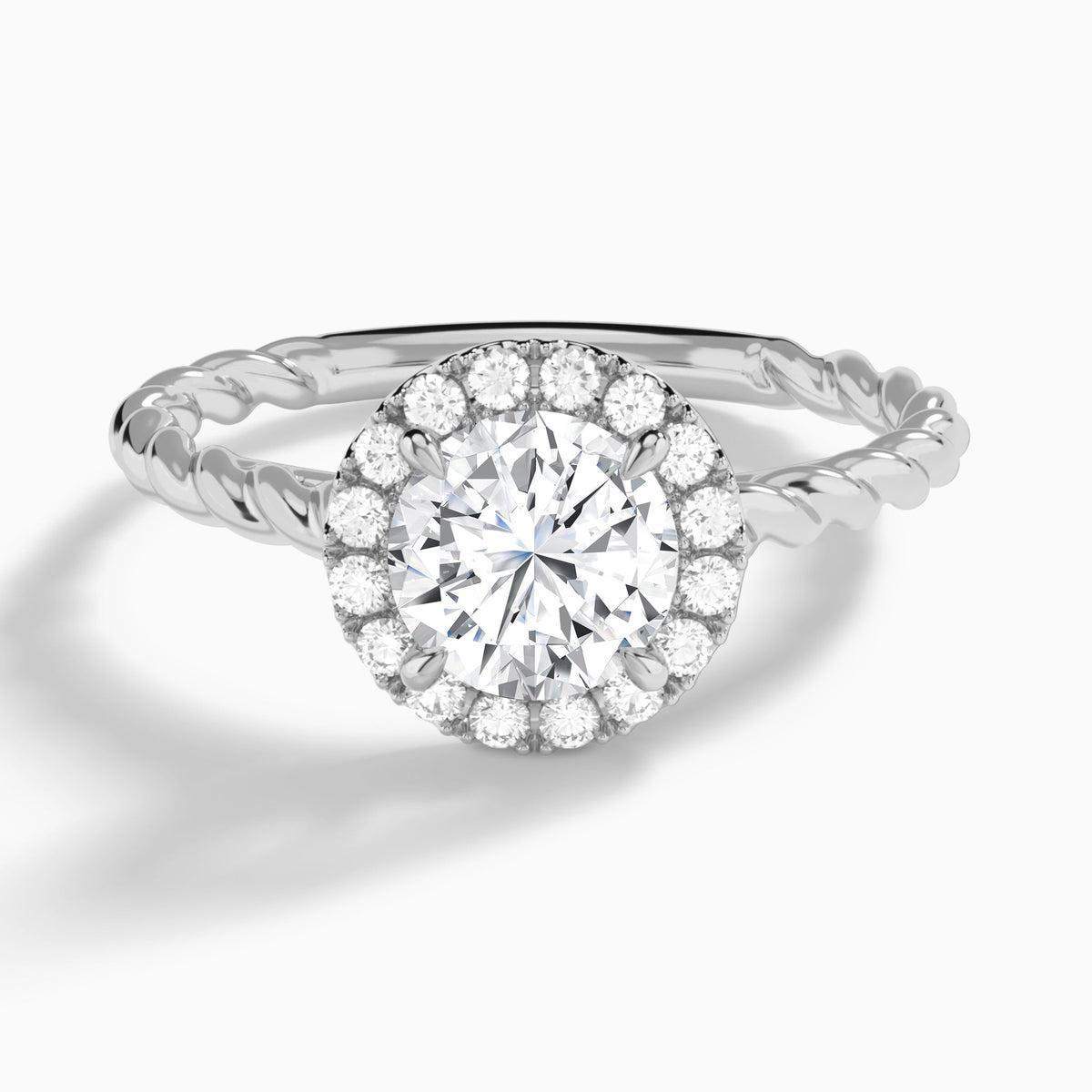 Round Halo Cabled Lab Grown Diamond Engagement Ring In 18K White Gold - Lucenjuri