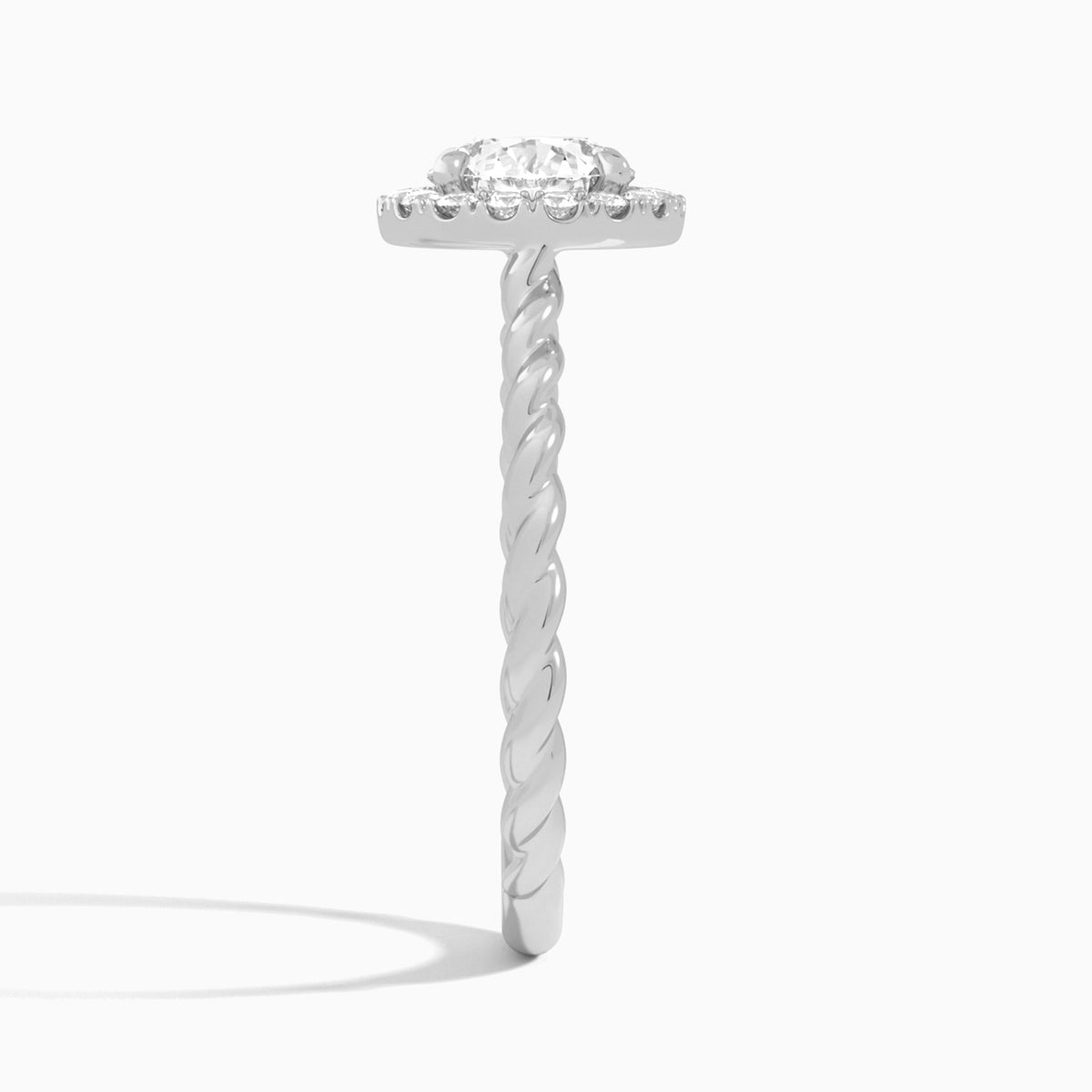 Round Halo Cabled Lab Grown Diamond Engagement Ring In 18K White Gold, Side View