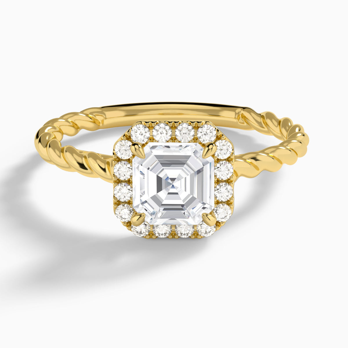 Asscher Halo Cabled Lab Grown Diamond Engagement Ring In 14K Yellow Gold - Lucenjuri